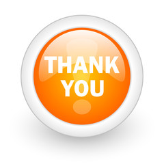 thank you orange glossy web icon on white background.