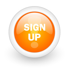 sign up orange glossy web icon on white background.