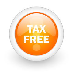 tax free orange glossy web icon on white background.