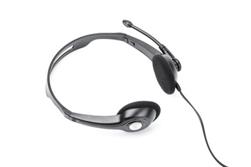 Headphones with mic on white background.