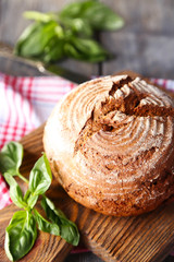 Fresh baked bread and fresh basil