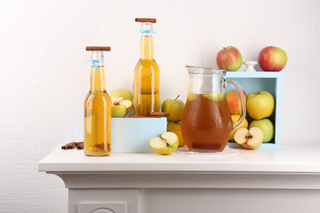Still life with tasty apple cider and fresh apples