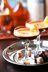 Espresso cocktail served on table