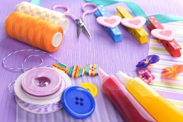 Scrapbooking craft materials on bright background