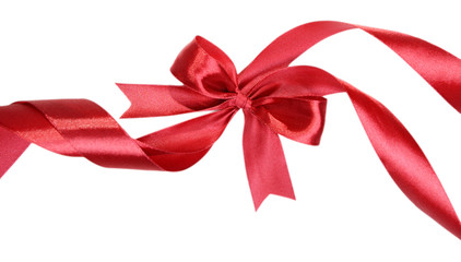 Shiny red ribbon with bow isolated on white