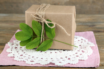 Natural style handcrafted gift box with fresh leaves and rustic