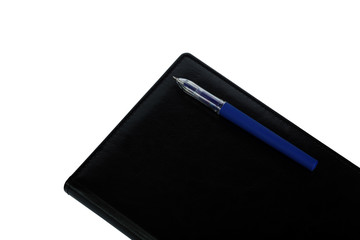 Leather notebook and pen isolated on the white