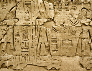 Fototapeta na wymiar Hieroglyphic of pharaoh civilization in Karnak temple, Egypt