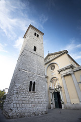 Fototapeta na wymiar Old Church with Pillars and Bell Tower in Rijeka