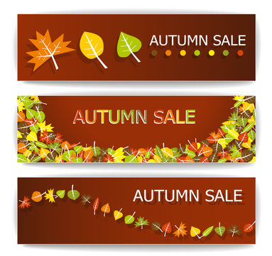 Colorful autumn sale banners illustration collection