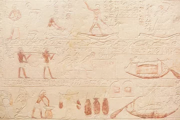 Foto op Plexiglas Egyptian hieroglyphs stone background © andersphoto