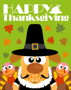 Happy Thanksgiving day background,with dog pilgrim