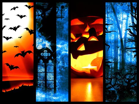 set of halloween symbols - dark background