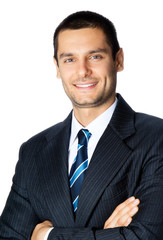 Portrait of happy smiling businessman, isolated
