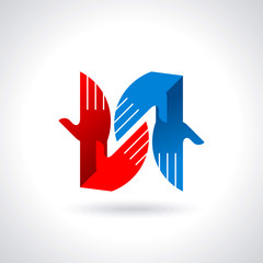 Teamwork symbol. Multicolored hands