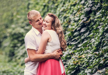 Hugging young couple portrait