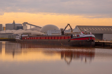 Barge Being Loaded at a Harbour in The Netherlands
