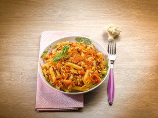 pasta with cauliflower fresh tomatoes and minced black olives
