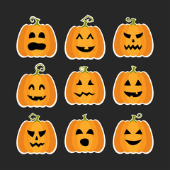 Halloween pumpkins flat stikers set