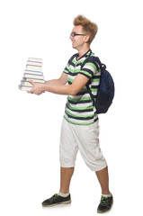Funny student with stack of books