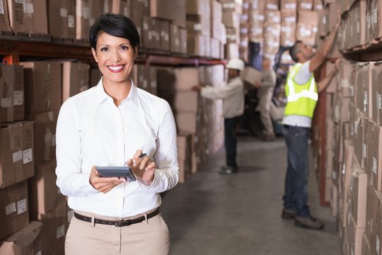 Pretty warehouse manager using calculator