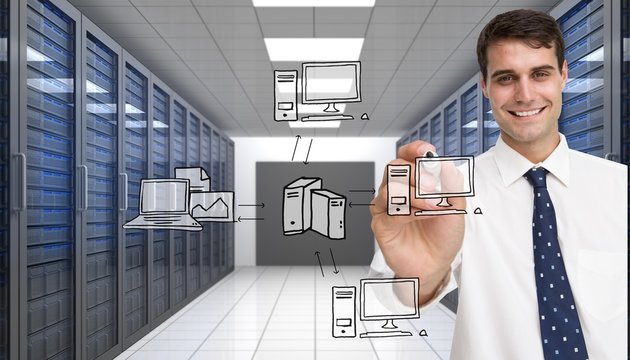 Composite image of smiling businessman holding marker - Powered by Adobe