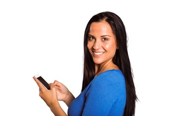 Naklejka premium Young brunette sending a text