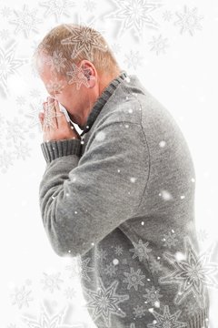 Sick Mature Man Blowing His Nose