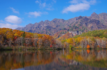Naklejka premium 戸隠高原 鏡池の紅葉