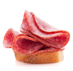 sandwich with salami sausage on white background  cutout
