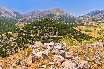 Landscape and mountains at central part of Crete island