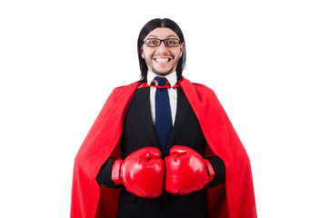 Young businessman boxer isolated on white