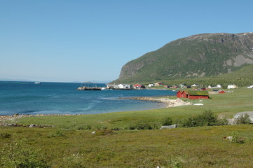 Fototapeta na wymiar Village on the coast of Lofotens islands, Norway