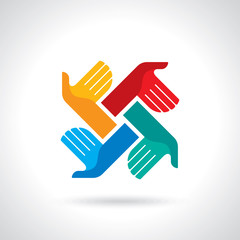 Teamwork symbol. Multicolored hands