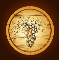 Wine cask . labels for wine with grapes. Barrel. Ceg