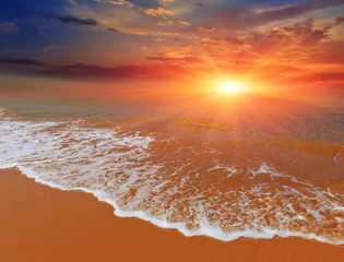Papier Peint Lavable Côte coucher de soleil sur la côte de la mer