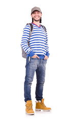 Naklejka premium Student with backpack isolated on the white