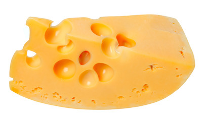 Piece of cheese on white background.