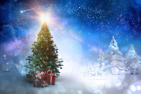 Composite image of christmas tree with gifts