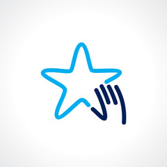 blue star outline with hand