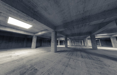 Empty dark abstract parking concrete interior. 3d illustration