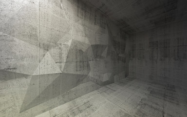 Abstract dark concrete 3d interior with polygonal structure on t