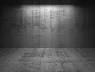 Abstract dark concrete 3d interior with light spot on the wall