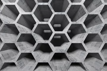 Tapeten Abstract gray concrete interior with honeycomb structure © evannovostro