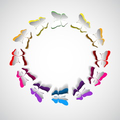 Greeting card with paper cut butterflies - vector