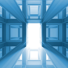 Abstract blue 3d interior with glowing door