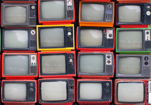 A Wall Of Old Vintage Tube Televisions