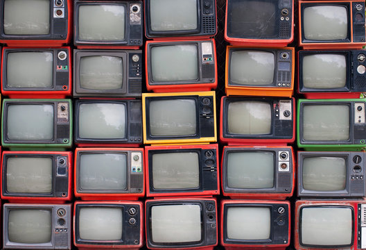 A Wall Of Old Vintage Tube Televisions