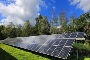 Detail of Solar Power Station on the summer Meadow