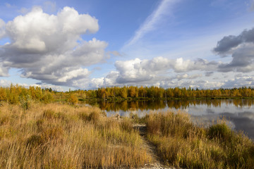 Autumn scenic landscape of northern Russia